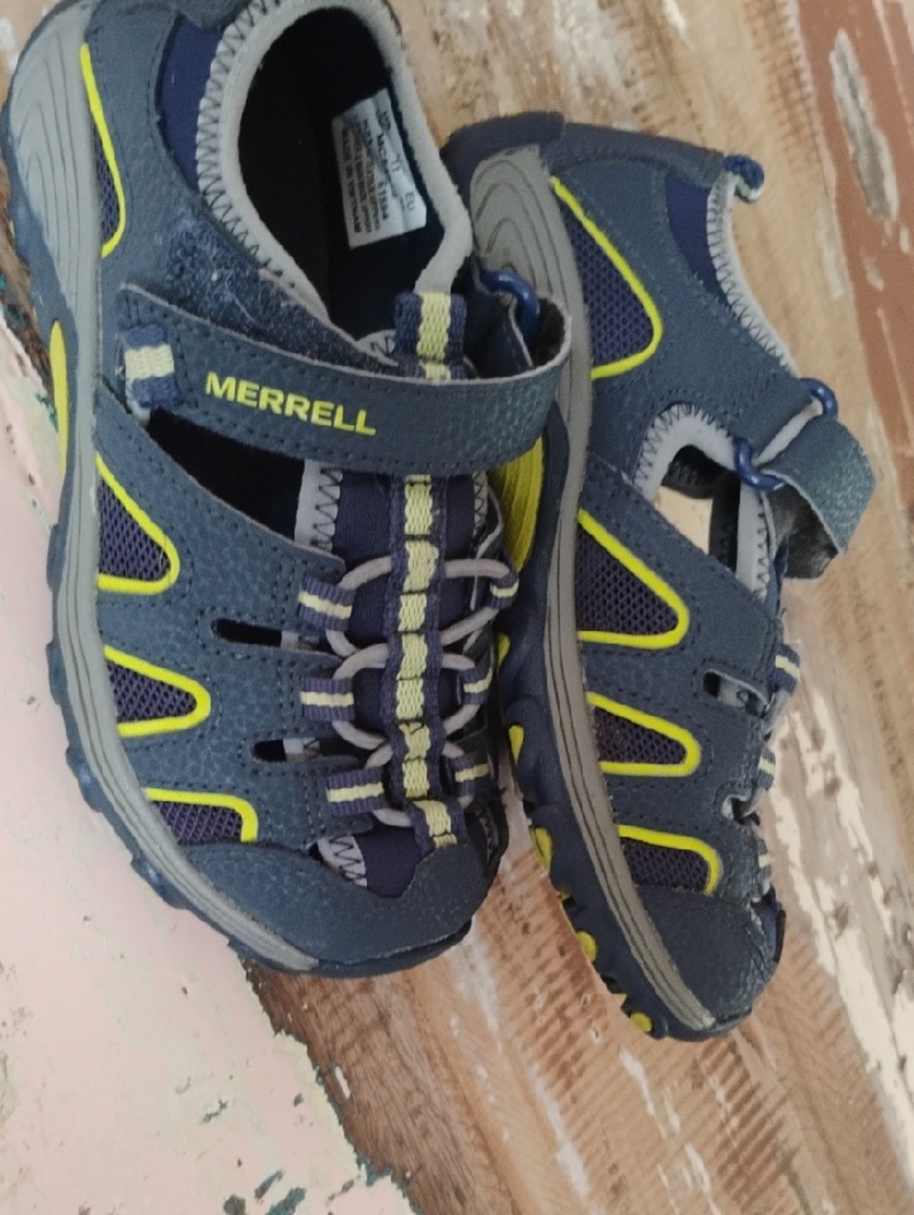 Merrell Kids Navy Blue and Lime Green Sport Sandals